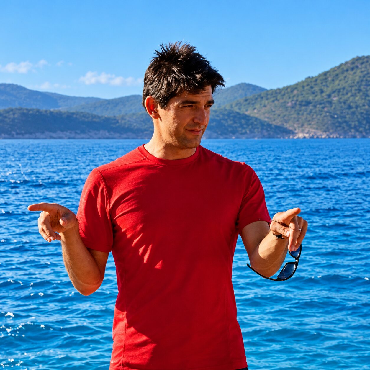 Baha Demirci from RUN2SWIM beside the Mediterranean